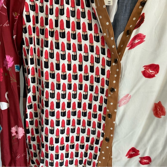 Anthropologie Mixed-Print Button-Up Blouse in Red, Blue, White, Brown - Picture 3 of 5